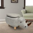 thumbnail image 5 of Saltoro Sherpi Rhinoceros Shape Wooden Storage Ottoman with Fabric Upholstery, Light Gray and Brown, 5 of 5