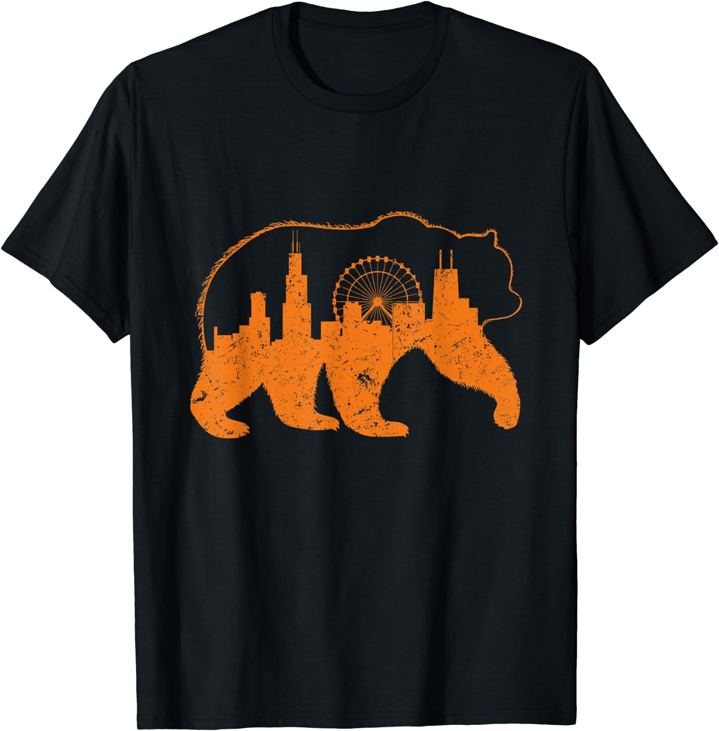 Chicago City Apparel Downtown Walking Bear Silhouette Gift T-Shirt Black X-Large