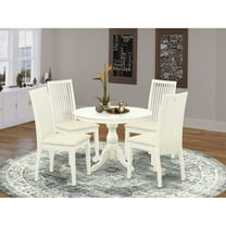 East West Furniture HBIP5-LWH-C 5 Piece Dining Room Table Set - Linen White Small Dining Table and 4 Linen White Chairs for Dining Room with Slatted Back - Linen White Finish