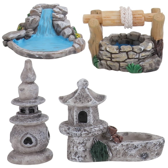 MERRYHAPY 4-Piece Chinese Style Miniature Resin Model Set, Decorative Landscape Scenes in Assorted Colors for Home and Office Decor