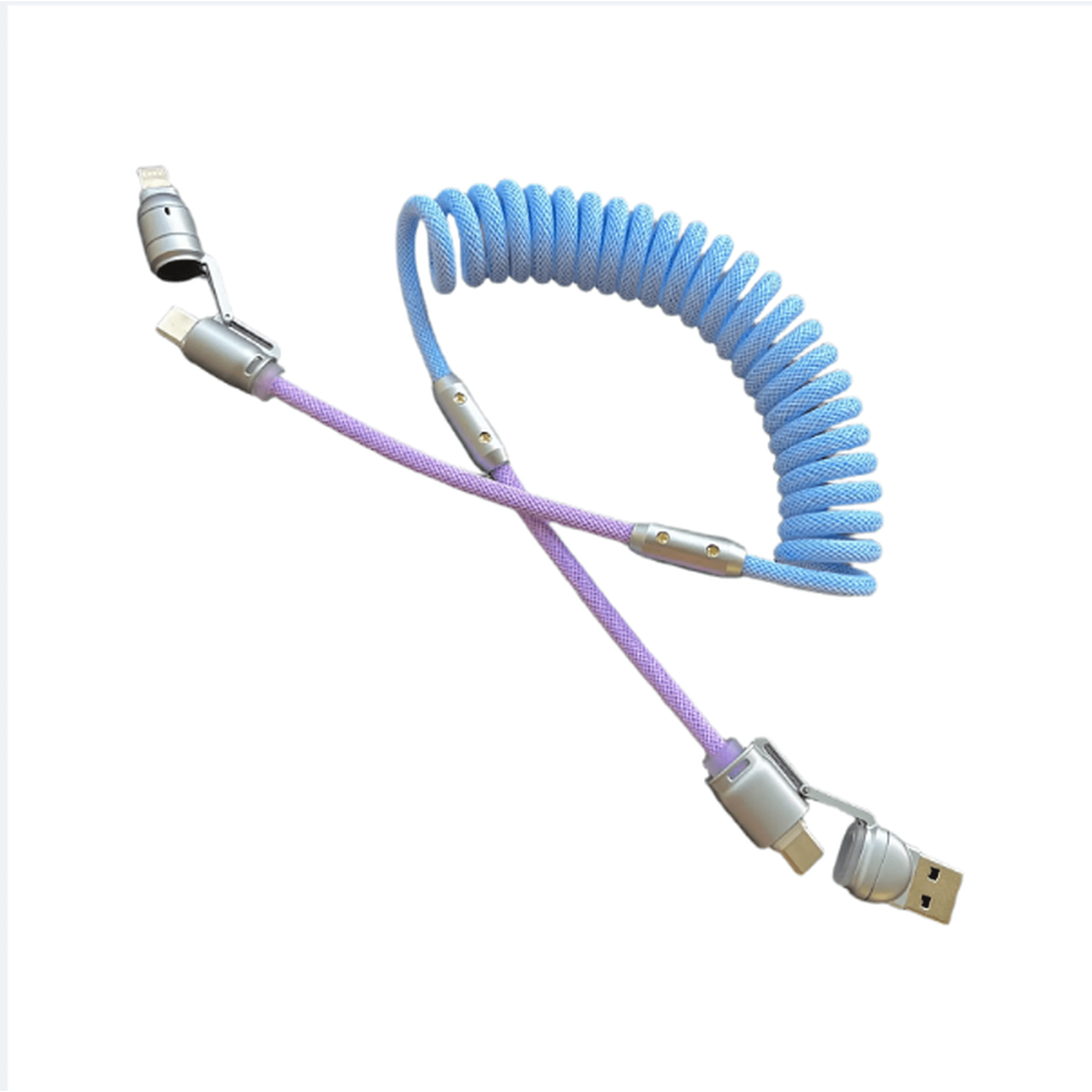 240W 4-in-1 Retractable Car Charger Cable, Coiled Spring Fast Charging Cord for IPhone 17 Samsung Android