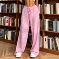 thumbnail image 5 of Lenpel Womens Plaid Pants Casual Loose Lightweight Drawstring Elastic Waist Trousers Comfy Wide Leg Lounge Pants, 5 of 7