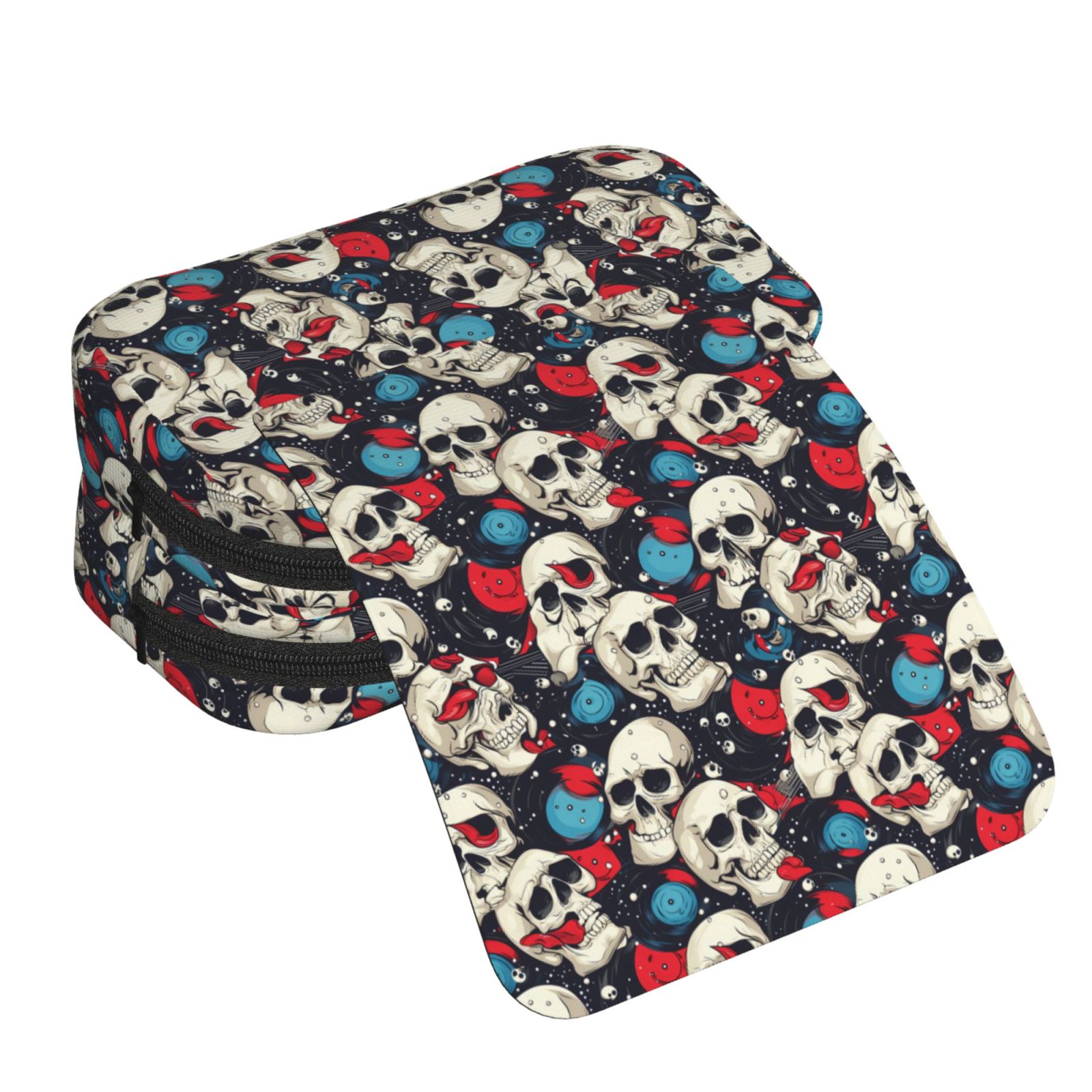 Rateoe rock record Skull artist Pattern Double Clamshell Pen Case, Storage Organizer with Two Zipper Compartments– Holds Up to 50 Pencils & Pens