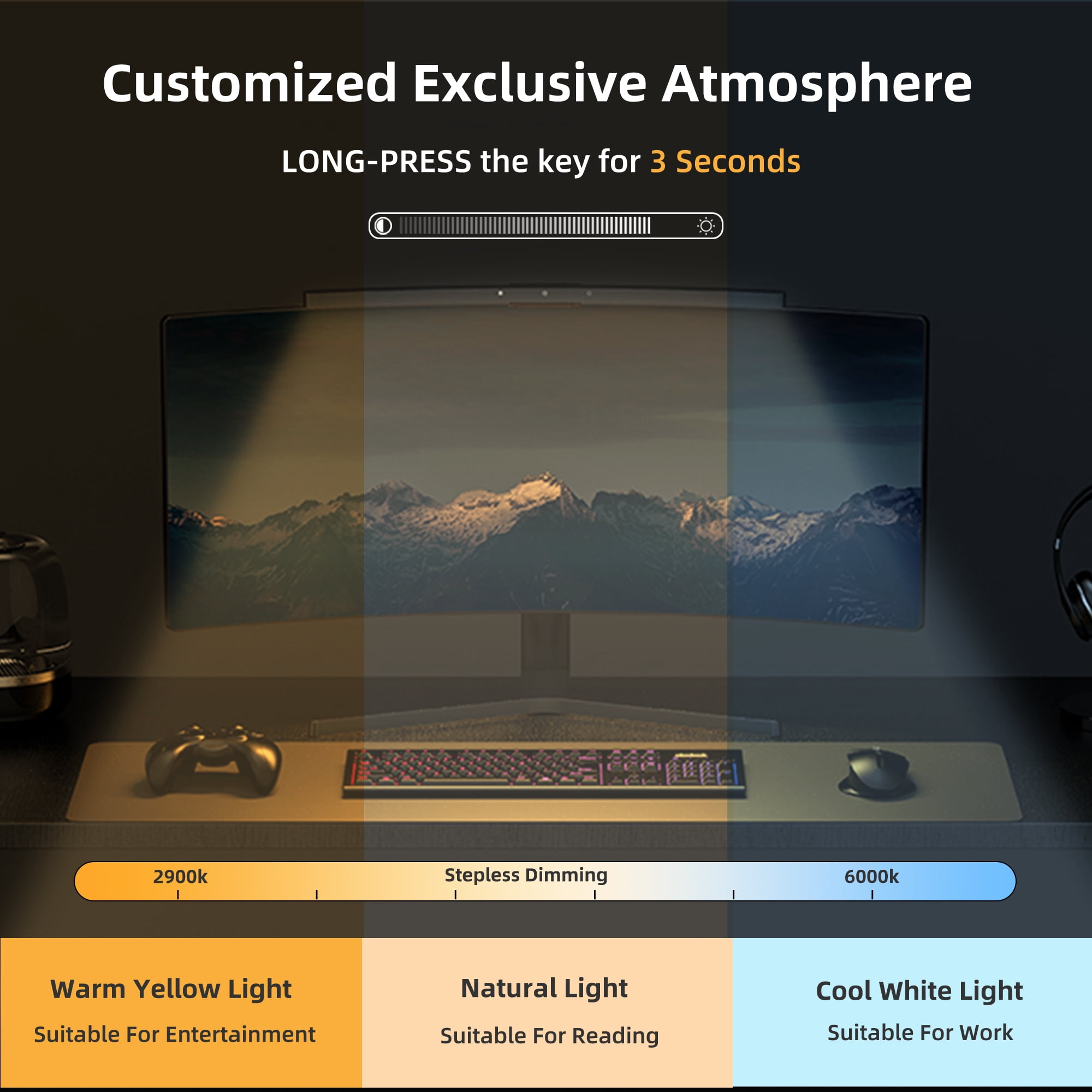 MELIFO Curved Monitor Light Bar 3 Color Temperature Modes Dimmable Desk Lamp
