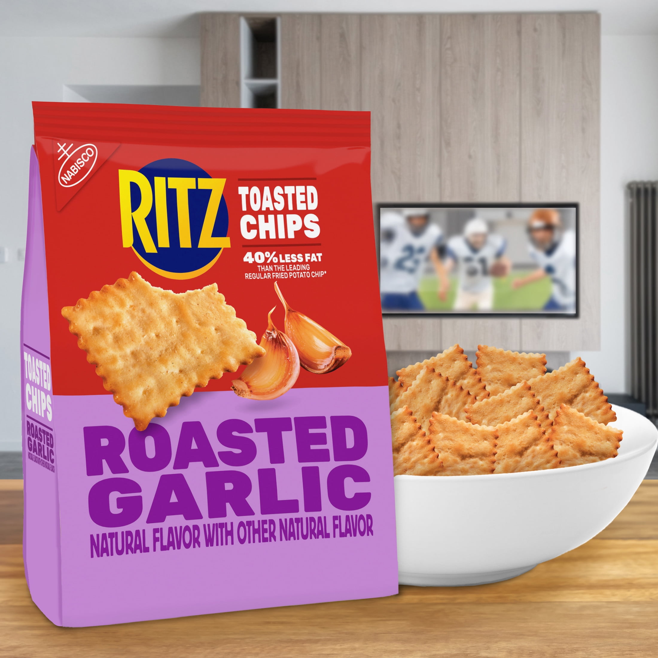 (3 pack) RITZ Toasted Chips Roasted Garlic Crackers, Party Snacks, 8.1 oz