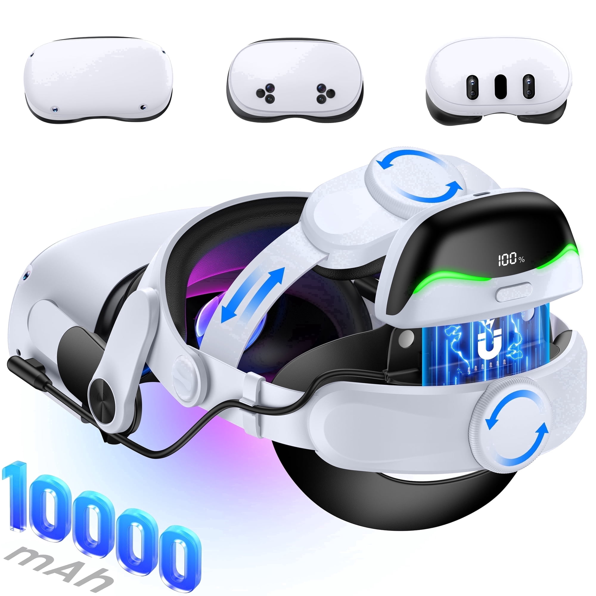 VR Head Strap with Battery for Oculus Quest 2/3S/3, QQV VR Headset Accessories with 10000mAh Battery Pack Enhanced Support and Comfort,Headstrap with Double Adjust Knob Enhanced