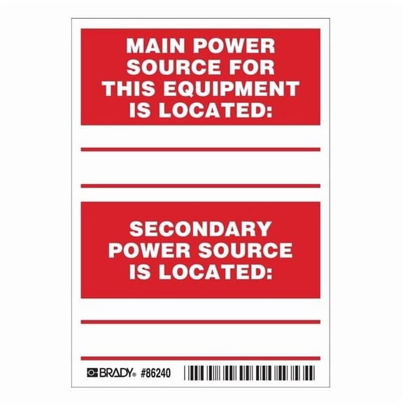 Brady Machine/Equipment Label,English,PK5, 86240 86240