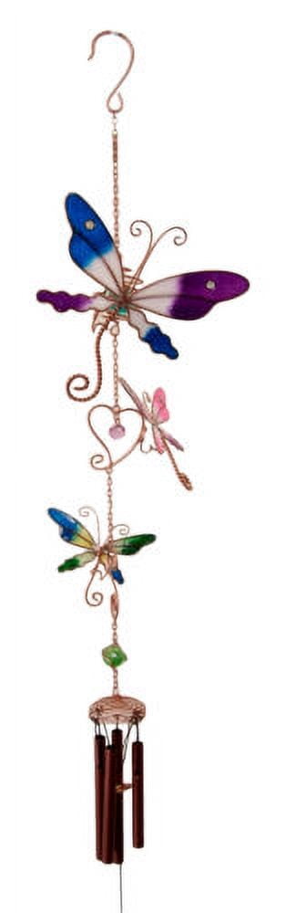 Stained Glass Colorful Three Butterflies Copper Metal Wind Chime 40"Long Decor