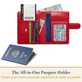 thumbnail image 3 of ComfiTime Passport Holder – RFID Blocking Passport Travel Wallet, Waterproof PU Leather Passport Cover Case for Men/Women, Anti-Theft ID, Card & Boarding Pass Holder & Travel Organizer, Red, 3 of 11