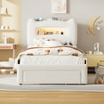thumbnail image 2 of IdealHouse Upholstered Twin Bed Frame with Headboard, 2-Tier Storage, Charging Station & Drawer, Metal Platform, No Box Spring Needed, Beige, 2 of 9