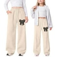 thumbnail image 2 of Bainana Casual Sweatpants For Girls Bowknot Print Wide Leg Elastic Waist Joggers Athletic Pants With Pockets Little Girls Youth Classic Fit Casual Pants Beige Size 4-5 Years, 2 of 5