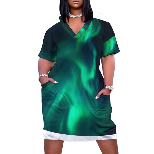 Northern lights-Vestido largo holgado con bolsillos para mujer ropa de verano
