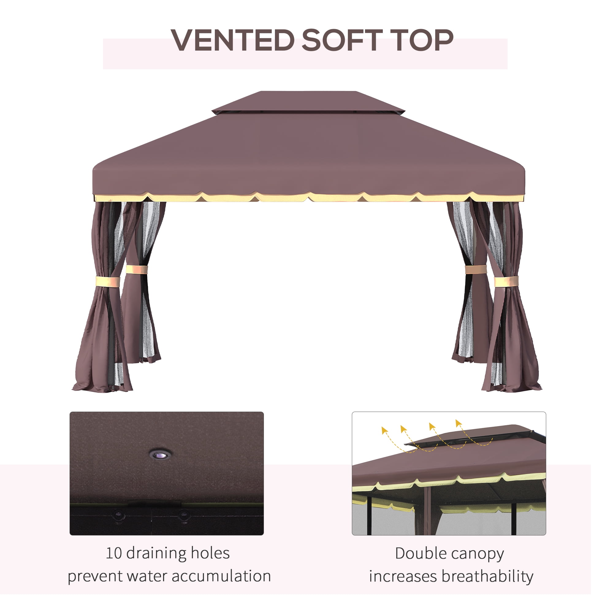 Outsunny 9.2 ft x 12.8 ft Patio Gazebo, Aluminum Frame for Outdoor, Coffee