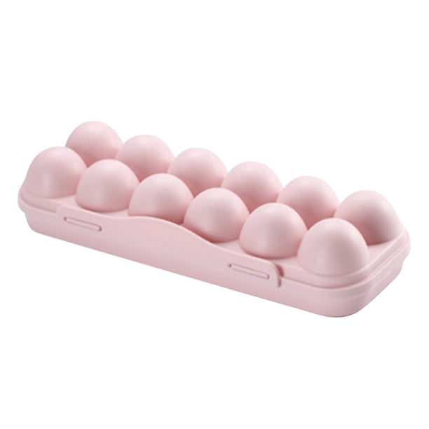 Yuarrent Caja de huevos portátil a prueba de golpes, soporte de plástico para huevos, caja de almacenamiento para refrigerador doméstico, Organizadores de utensilios de cocina Rosado 12 rejilla