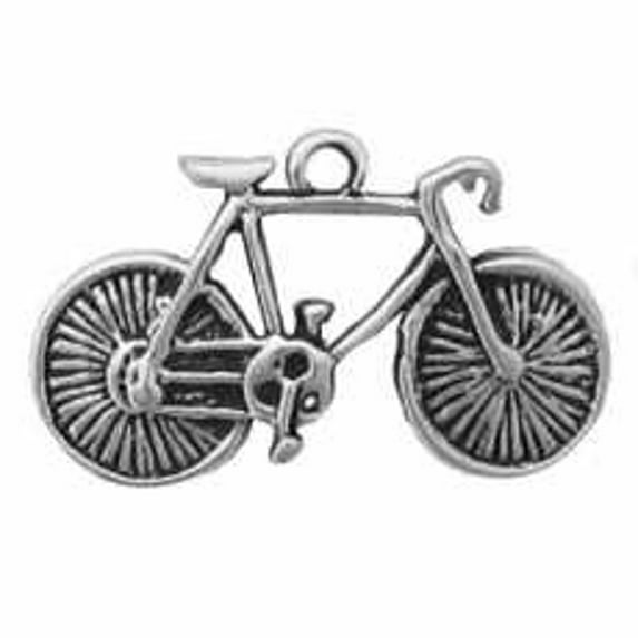Sterling Silver 20" 1mm Box Chain 3D Ten Speed Bicycle Spokes In Rim Pendant Necklace