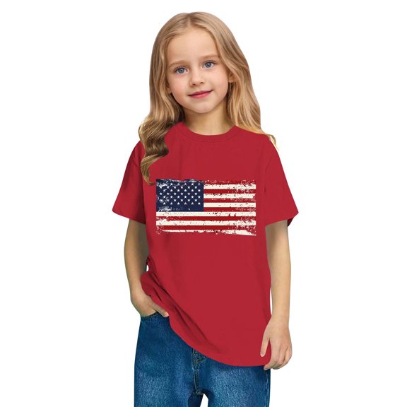 Odeerbi Toddler Kids Boys Girls Independence Day Cotton T-Shirt Short Sleeve 4th of July Graphic Tee