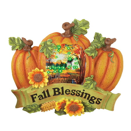 Pumpkins and Harvest Scene Fall Blessings Lighted Wall Decoration - Seasonal Home Decor for Any Room