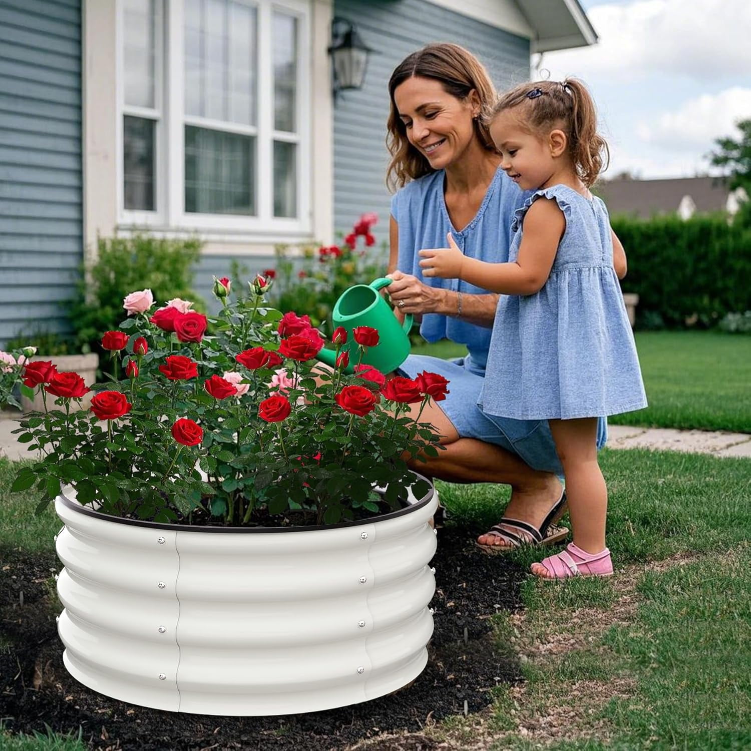 EastVita Raised Garden Beds Outdoor,2 Pack 2x2x1 FT Galvanized Raised Garden Bed for Gardening, Round Metal Planter Box for Planting Plants Vegetables and Flower