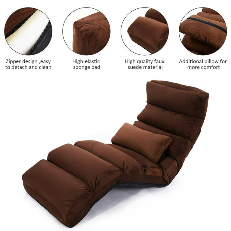 Adjustable Folding Lazy Sofa Chair, 5-Position Lounge Couch, Back