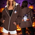 thumbnail image 2 of Edvintorg Jackets for Women Halloween Printed Zip up Coat Long Sleeve Hooded Outerwear with Pocket Plus Size Clothes for Women Brown S-3XL, 2 of 8