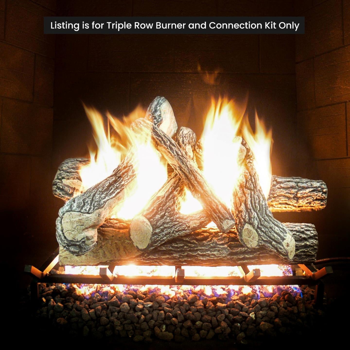 17" Powder Coated Triple Flame Gas Burner with Connection Kit for NG Fire Pit or Fireplace