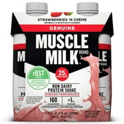 (3 Pack) Muscle Milk Genuine Non-Dairy Protein Shake, Strawberries 'N Crème, 25g Protein, 11 Fl Oz, 4 Ct