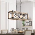 thumbnail image 6 of LNC 4 Lights Antique Black and Brown Wood Farmhouse Linear Rectangular Chandelier for Kitchen Island, 6 of 11
