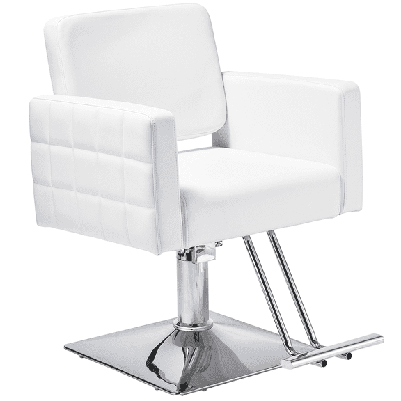 Olakula Barber Chair, Hydraulic Height Adjustable 360 Swivel Salon Styling Chair with Footrest, Black PVC Leather for Barber Shop & Home Spa(White)