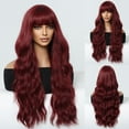 thumbnail image 7 of 27-inch Wine Red Long Curly Hair Wig for Women with Bang Natural-looking Wavy Wigs Heat Resistance Synthetic Hair Wig Hairpiece with Hair Net for Cosplay Party Daily Use, 7 of 7