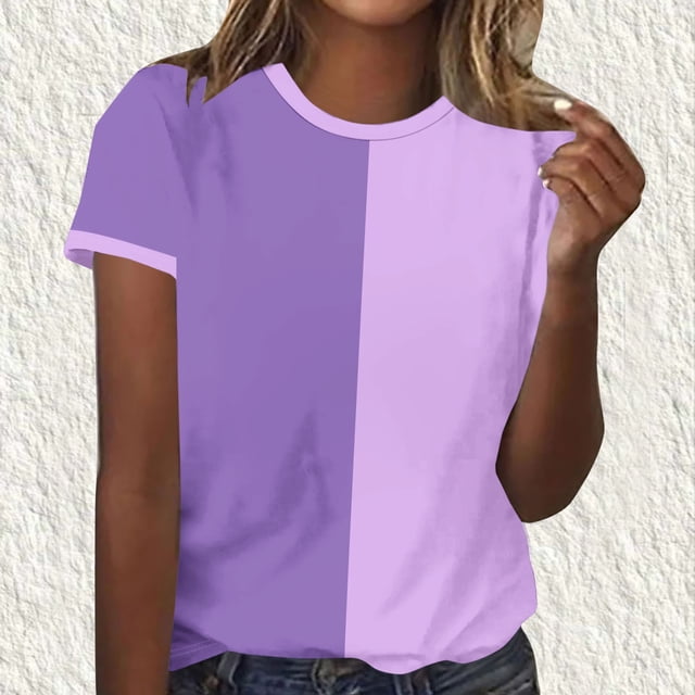Offre à Durée Limitée Iumwxz T-Shirt Décontracté Coupe Classique Hauts Basiques Blouses pour Femmes Tunique à Imprimé Bloc de Couleur Manches Courtes Col Rond Hauts pour Femmes Offres du Jour Usage Quotidien Décontracté