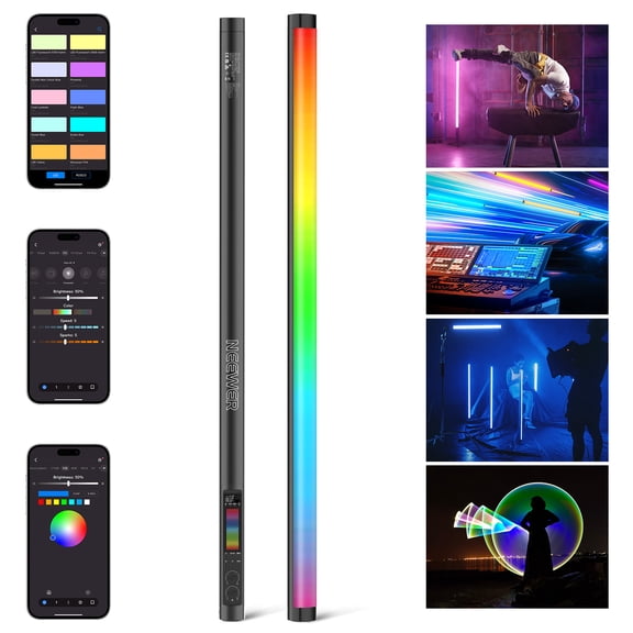 Neewer RGB Tube Light, 30W LED Video Light RGBWW Full Color Stick Light Wand with 18 Scenes 7 Pixel Effects 2500-10000K CRI97/TLCI98 6000mAh, APP/2.4G/DMX Control for Photography Video Record, TL90C