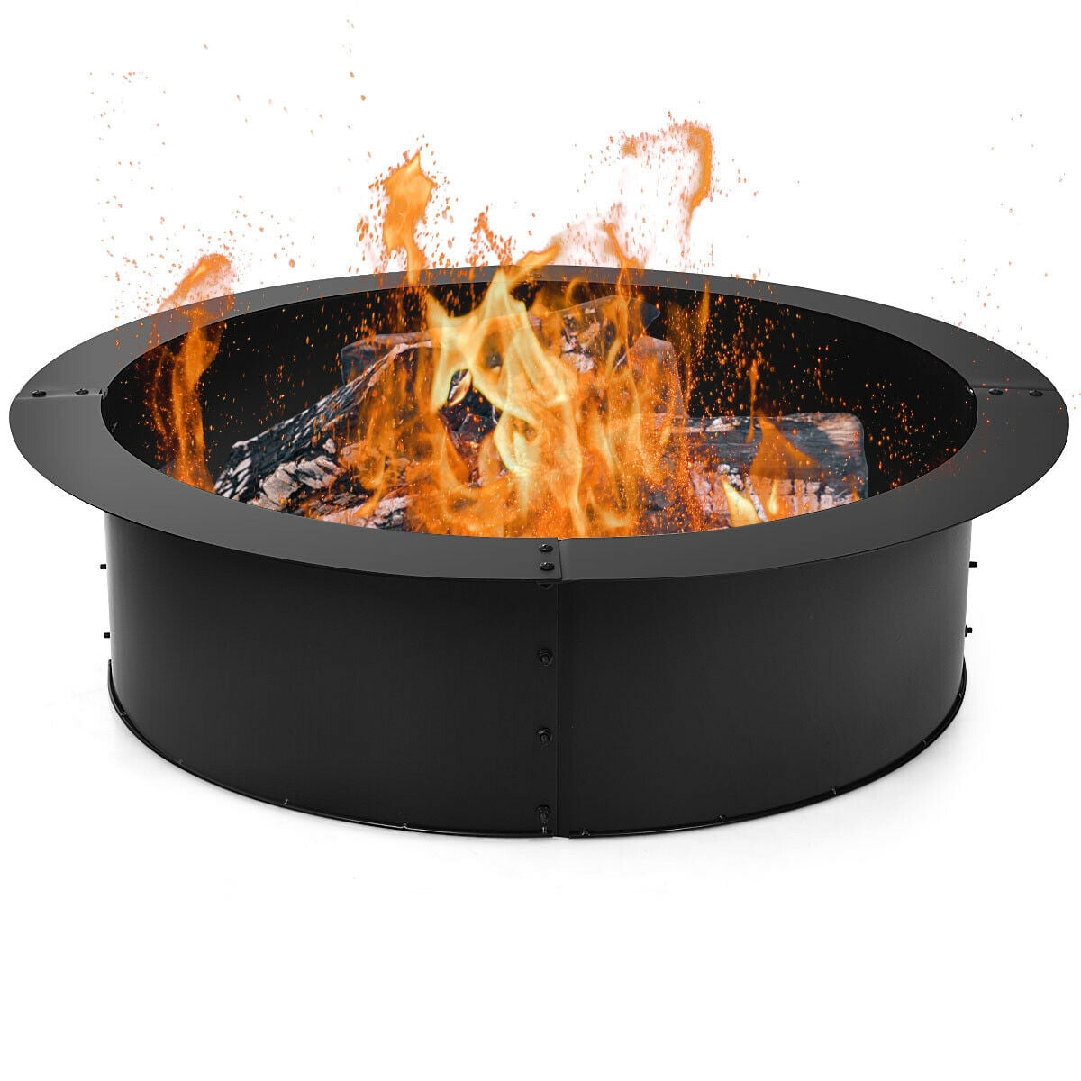 Gymax 36 Inch Round Steel Fire Pit Ring, Decorative Metal Fire Pit Ring