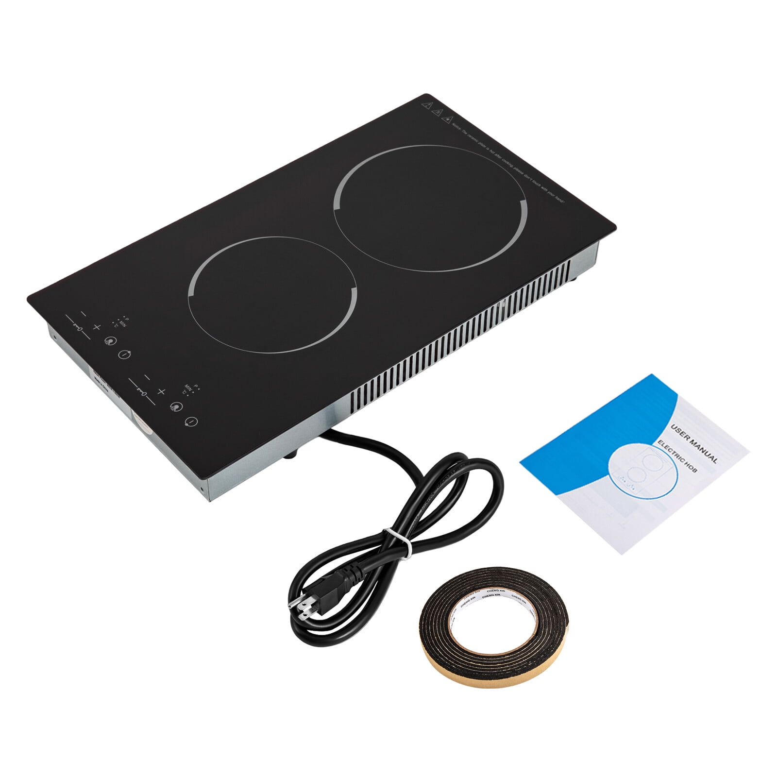 FOGGBET 110V Electric Stove Ceramic Cooktop Sensor Touch Control 2 Burners with Plug