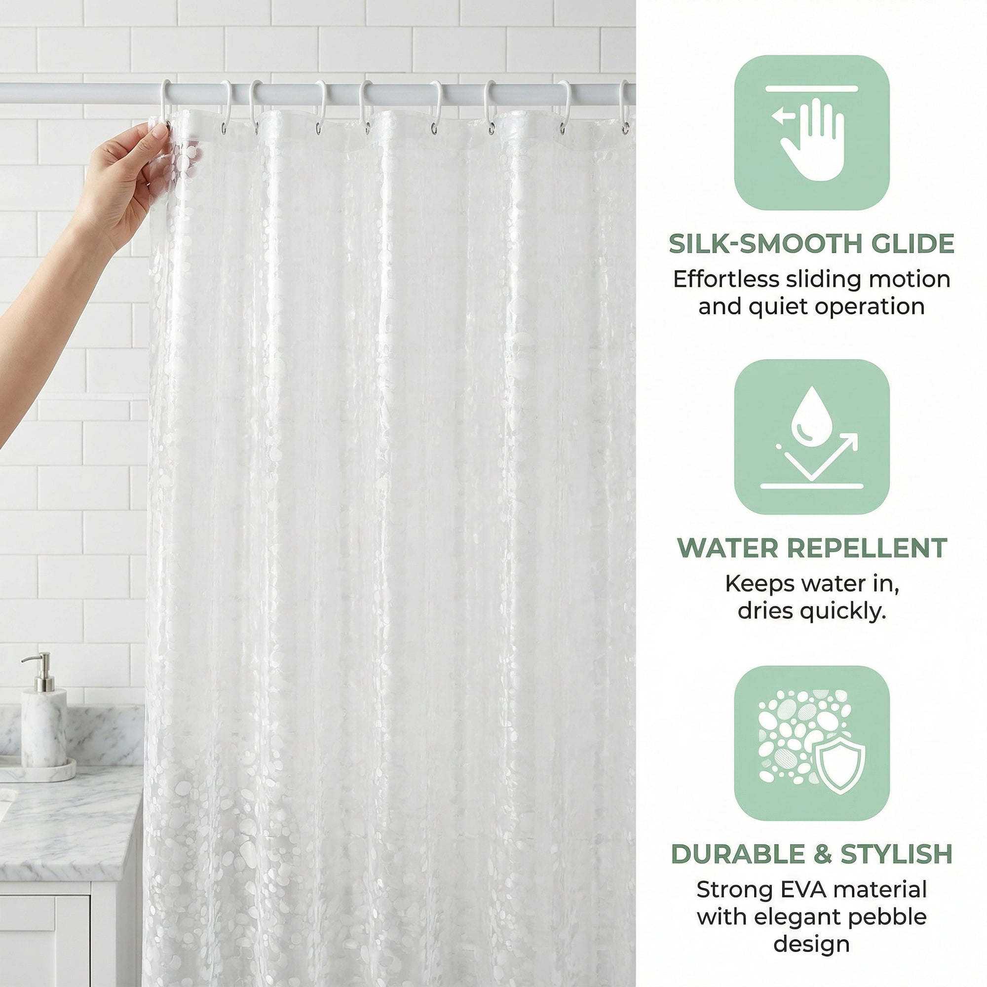 Unique Bargains Semi-Transparent Waterproof Bath Curtain with 12 Hooks Silver 71"W x 71"L