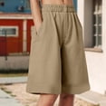 thumbnail image 2 of vigerkar Women's Bermuda Shorts Knee Length Elastic Waist Drawstring Workout Athletic Long Shorts with Pockets (Khaki, L), 2 of 7