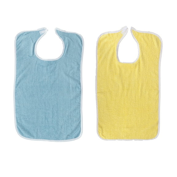 Pack of 3 Terry Adult Bib with Velcro Closure - 3 Pack (1-Yellow, 2- Light Blue)