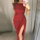 thumbnail image 3 of Vestidos de fiesta de noche elegantes de moda para dama Otoño 2024 Ropa de mujer Hombros descubiertos Cintura alta Sexy Club Vestido midi con cuello oblicuo, 3 of 4