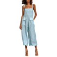 thumbnail image 2 of Asgosdo Women Cotton Linen Overalls Square Neck Sleeveless Capris Rompers Casual Comfy Jumpsuits with Pockets, 2 of 5
