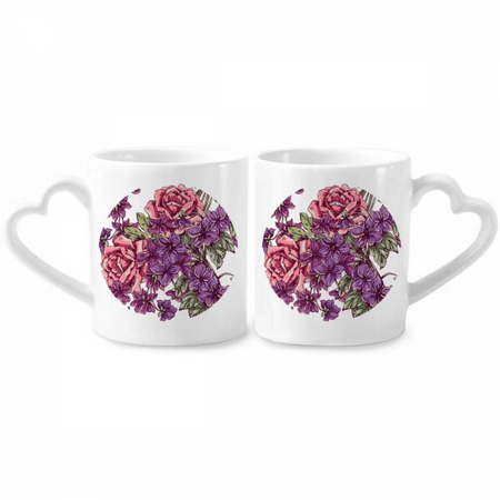 

Flower Blue White Couple Porcelain Mug Set Cerac Lover Cup Heart Handle