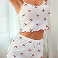 thumbnail image 4 of KyCheLot Women's Pajama Sets Round Neck Sleeveless Camisole Shorts Sleepwear Trendy Ruffle Bow Knot Clothes, 4 of 6