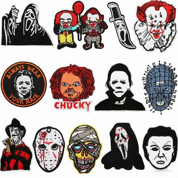 Scream Iron On Patches, Halloween Embroidery Applique Patch, DIY Decorative Heat Press Patches for Jeans Jackets Clothing Backpacks Hats (13 Pcs)
