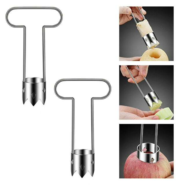 2 Pcs Outil Multifonction en Acier Inoxydable pour Évider les Poivrons Rouges pour Poivre, Ananas, Poire, Évider les Pommes, Résistant à la Rouille, Gadget de Cuisine Pratique en Forme de T pour Enlever les Noyaux de Fruits et Légumes, Facile à Nettoyer