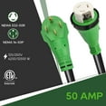 thumbnail image 5 of RVGUARD 50 Amp 25 Foot RV Power Cord, 14-50P to SS2-50R Generator Extension Cord, Heavy Duty STW Cord with LED Power Indicator and Cord Organizer, Green, ETL Listed, 5 of 7