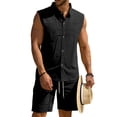 thumbnail image 5 of HBGVBA Mens Shorts Set Sleeveless Button Collared Shirt Tank Top Elastic Waist Casual Outfit Set, 5 of 5