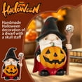 thumbnail image 2 of BallsFHK Halloween Gnome – 5'' Pumpkin Wizard Figurine with Skull Staff, Spider Web Hat & Cloak – Cute Spooky Decor or Gifts for Indoor Halloween Table Decorations, 2 of 5