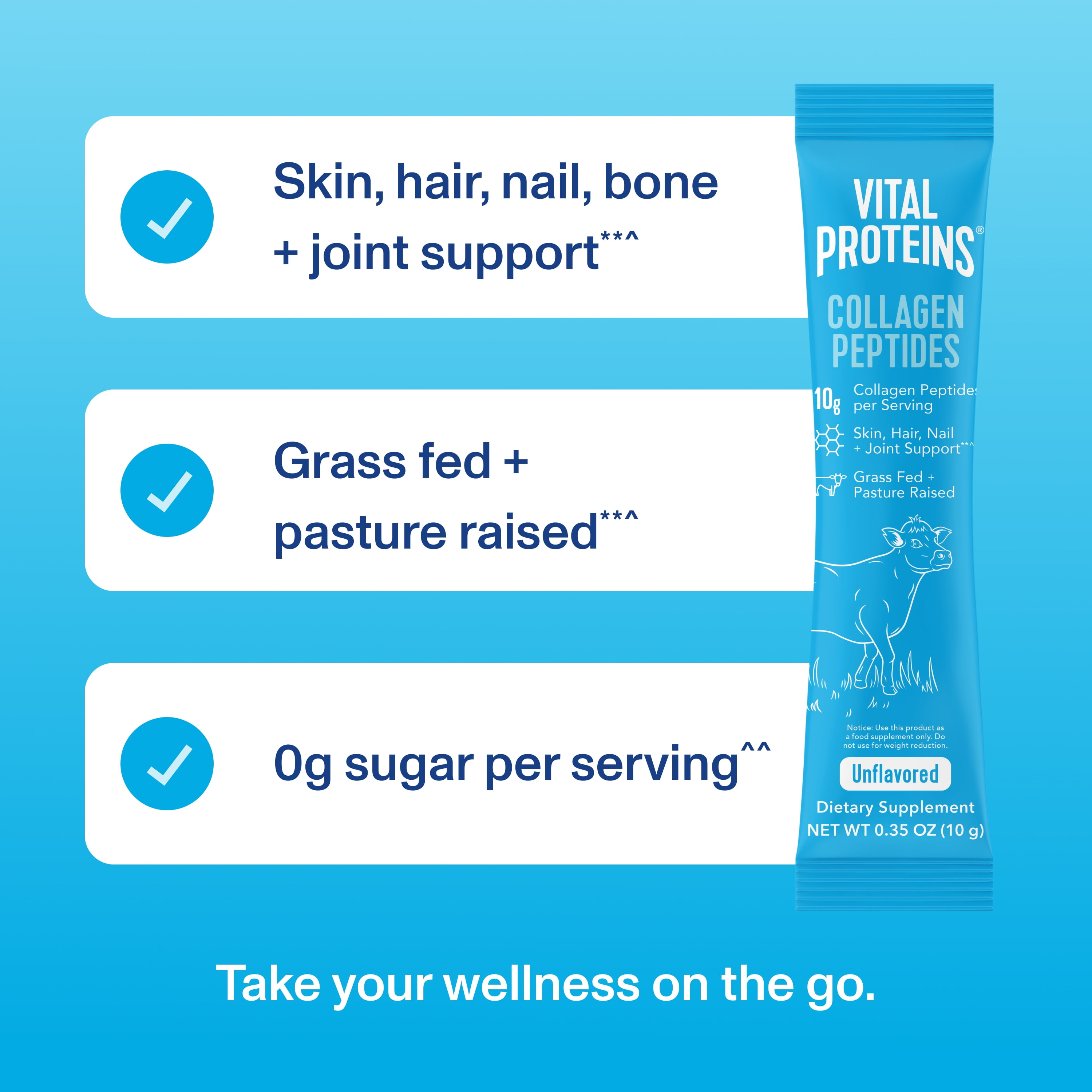 Vital Proteins Collagen Peptides Powder Stick Packs for Joints, Hair, Skin and Nails, Unflavored Collagen Support, 1ct