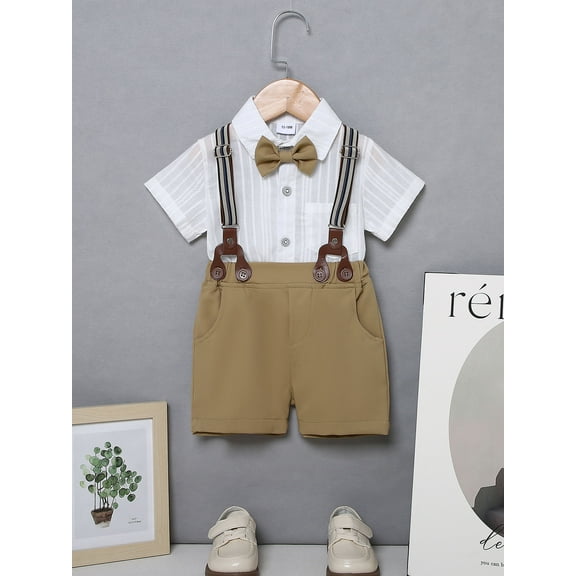 WISDOM Toddler Boy Outfit Clothes Suit Dress Shirt Bowtie Suspender Pants Kid Outfits Cotton Fabric