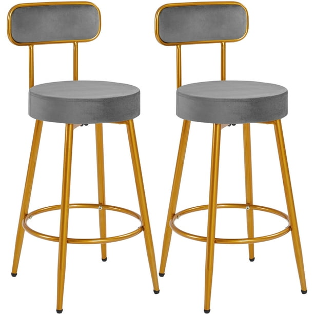 Smile Mart Modern LowBack Counter Height Velvet Bar Stools with Gold