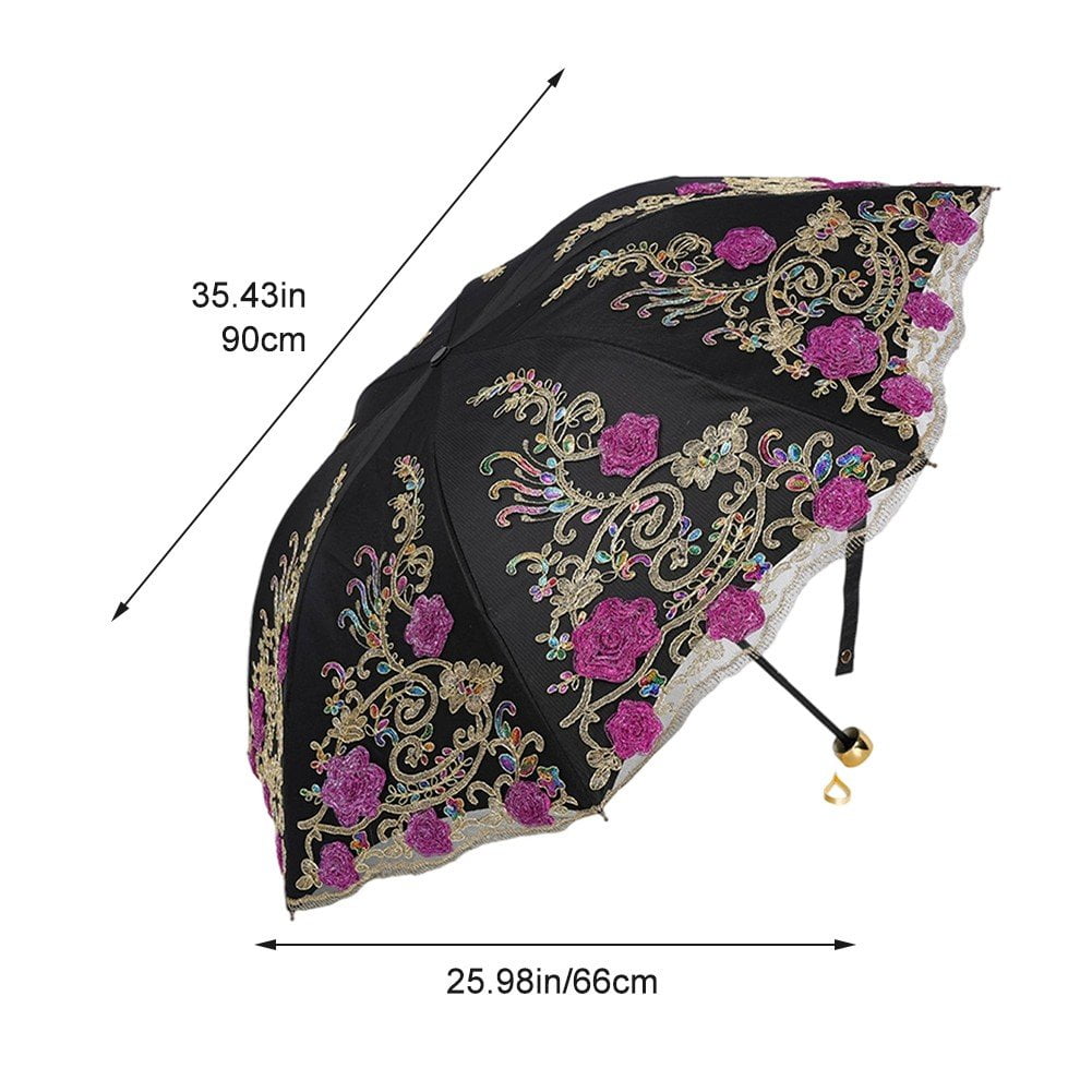 Lace Embroidery Sun Umbrella Ladies Anti-UV Umbrella Folding Parasol Umbrella Vintage Flower Embroidery Umbrella Sun/Rain/Snow Folding Umbrella