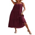 thumbnail image 4 of PENGXIANG Robe Longue Maxi à Bretelles Spaghetti d'Été pour Femmes Robe à Volants Haute Basse Robe Longue Ample à Étages Fluide de Plage Abricot TG, 4 of 5
